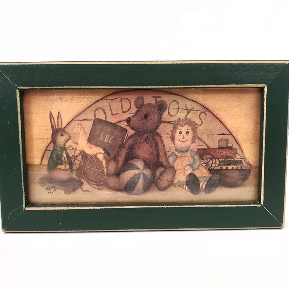 "Old Toys" Framed Wall Art Distressed Country